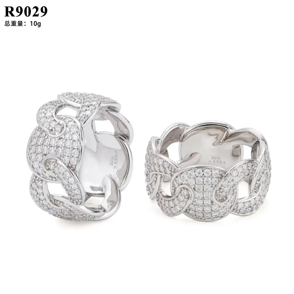 LYEE CYEE Hip Hop Full Pave Chain Wedding Ring R9029! 925 Silver & Moissanite, Dazzling Band for Men & Women, Luxury