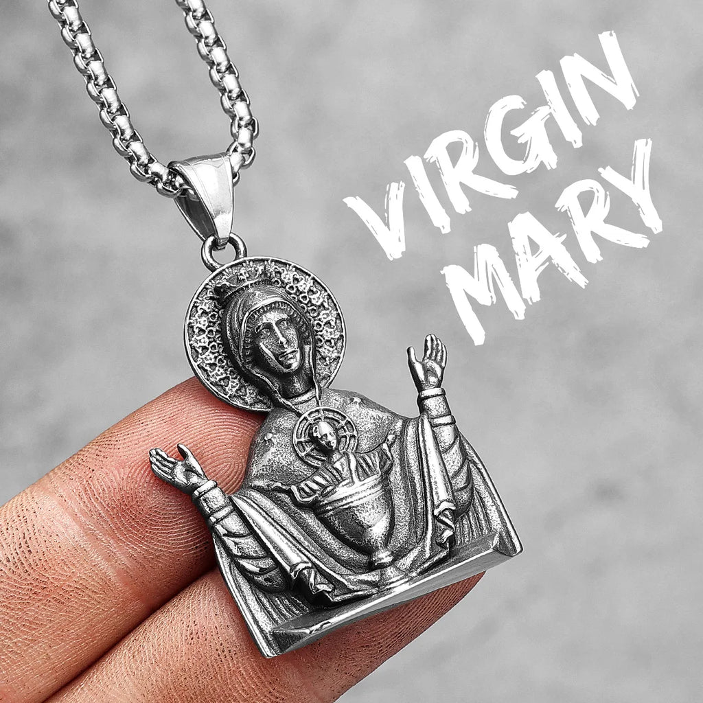 Virgin Mary Cross Pendant — Stainless Steel