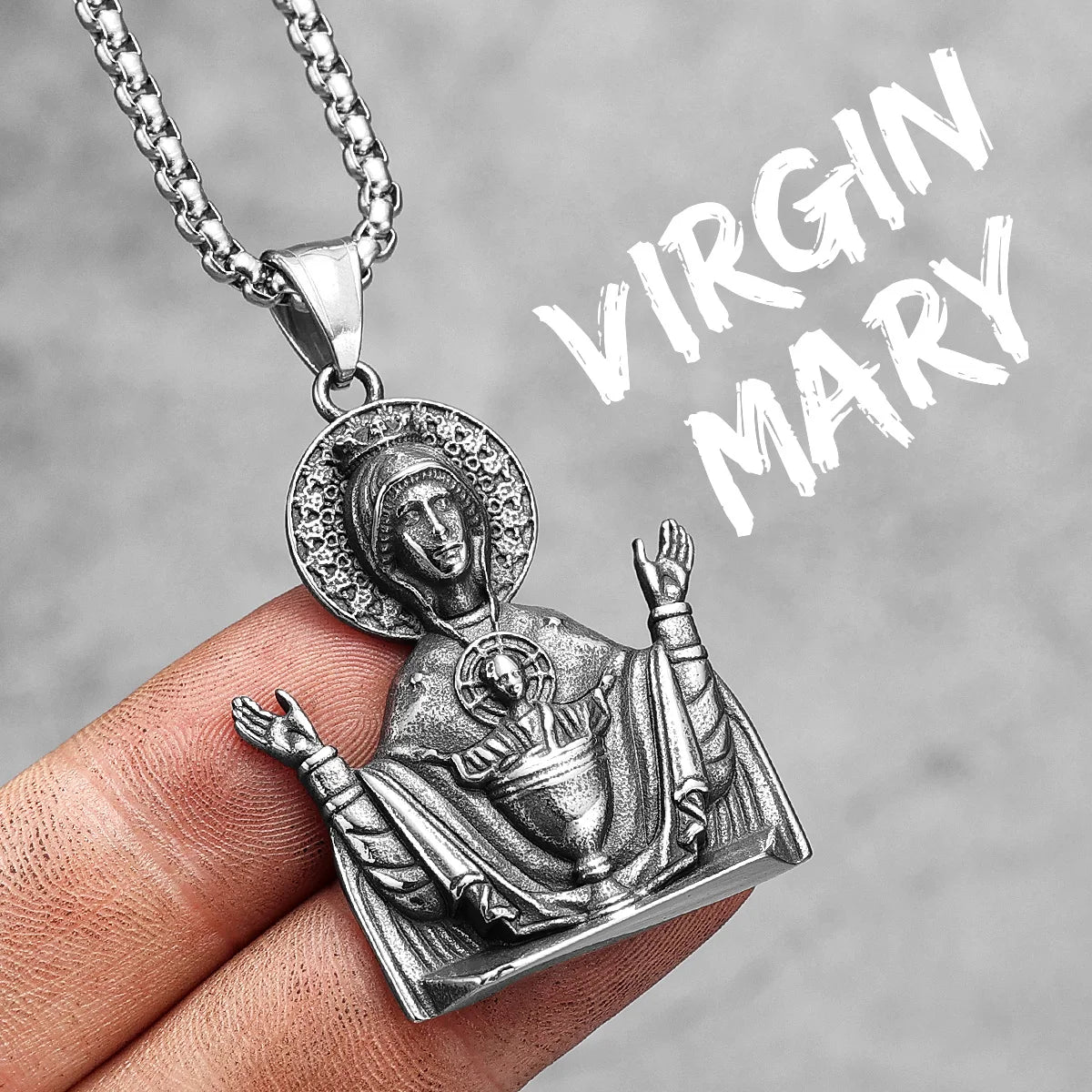 Virgin Mary Cross Pendant — Stainless Steel