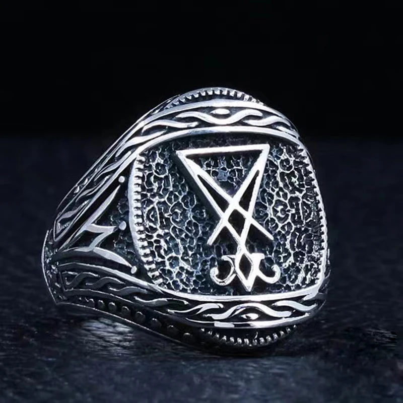 Gothic Lucifer Seal Signet Ring — Stainless Steel