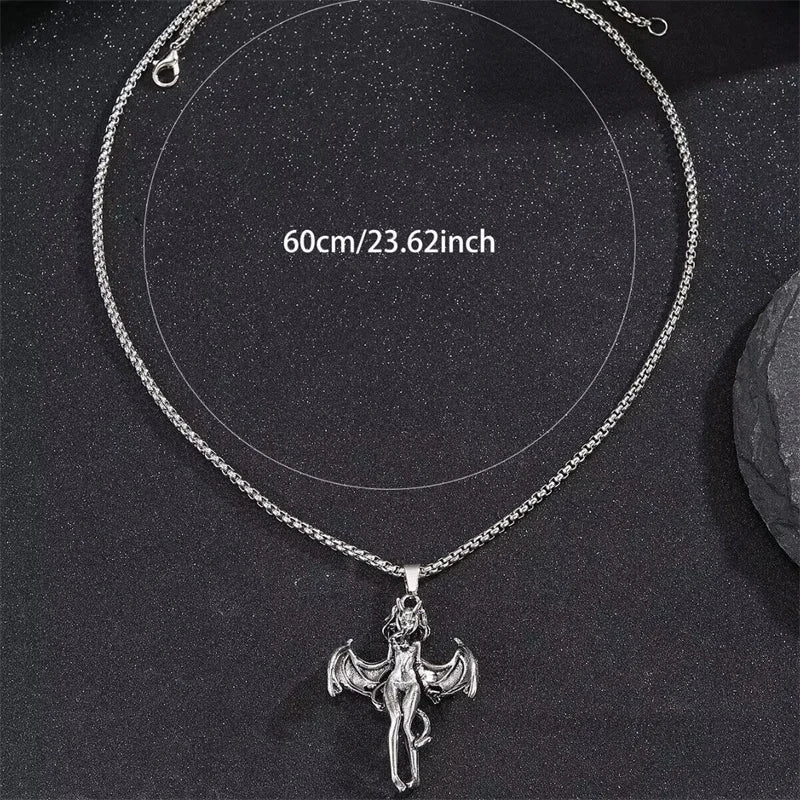 Devil Bat Goddess Pendant Necklace — Stainless Steel
