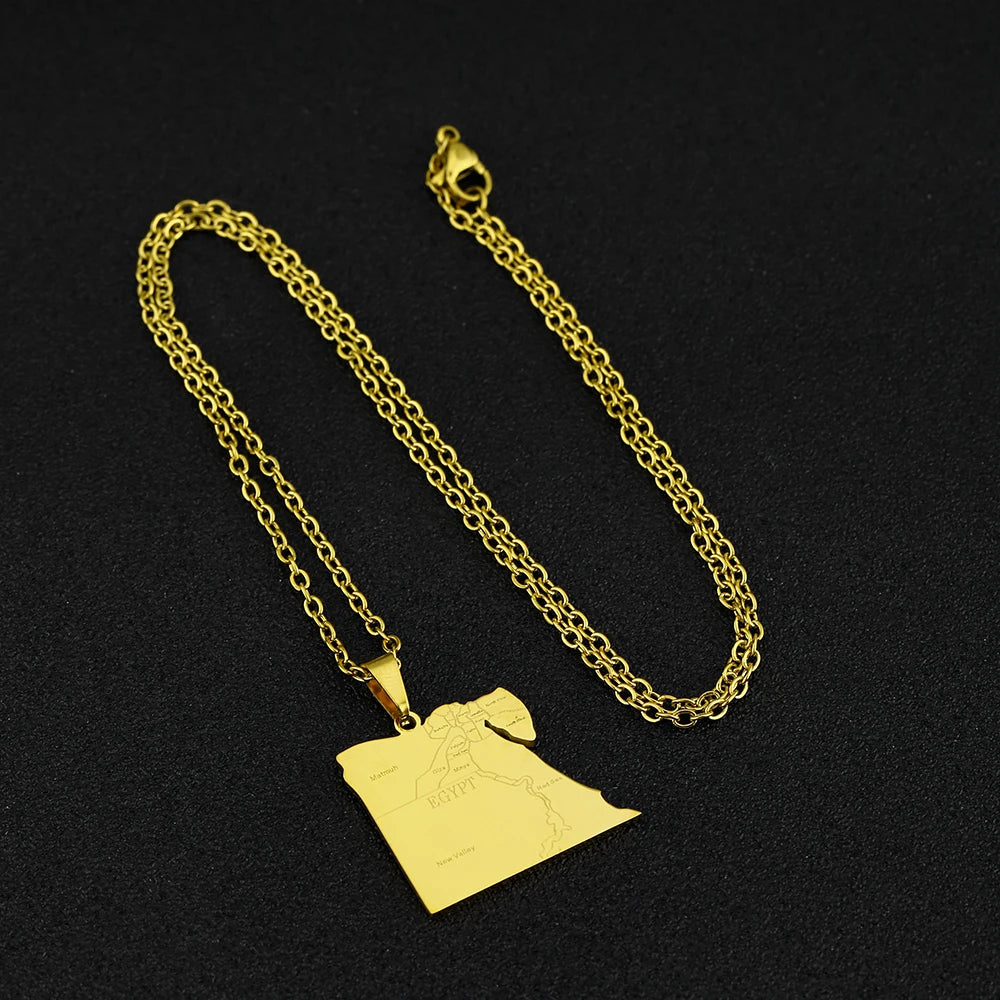 Egypt Map Flag Pendant Necklace — Stainless Steel