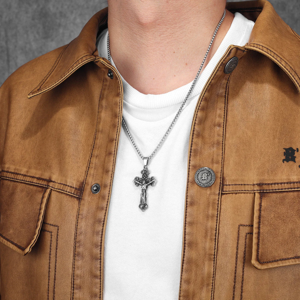Jesus Hollow Cross Pendant — Stainless Steel
