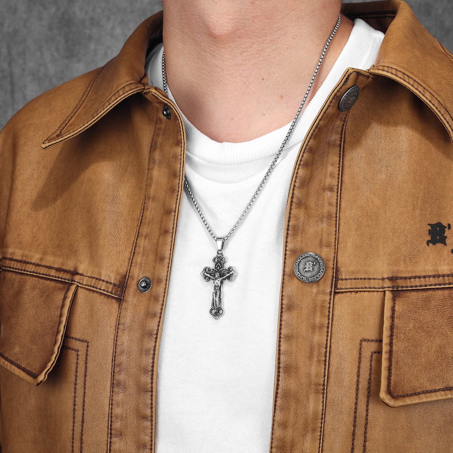 Jesus Hollow Cross Pendant — Stainless Steel