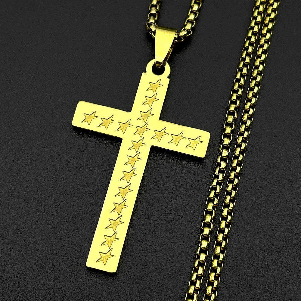 Star Cross Stainless Steel Pendant Necklace