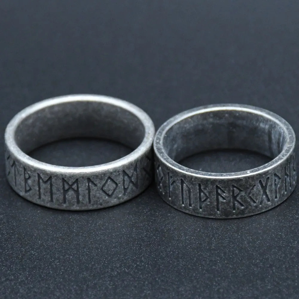 Viking Futhark Runes Vegvisir Ring for Men — Stainless Steel