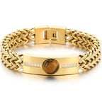 Vintage Stainless Steel Men's Curved Bracelet Natural Stone & Shiny CZ Inlaid Bracelets for Man Fashion Male Hand