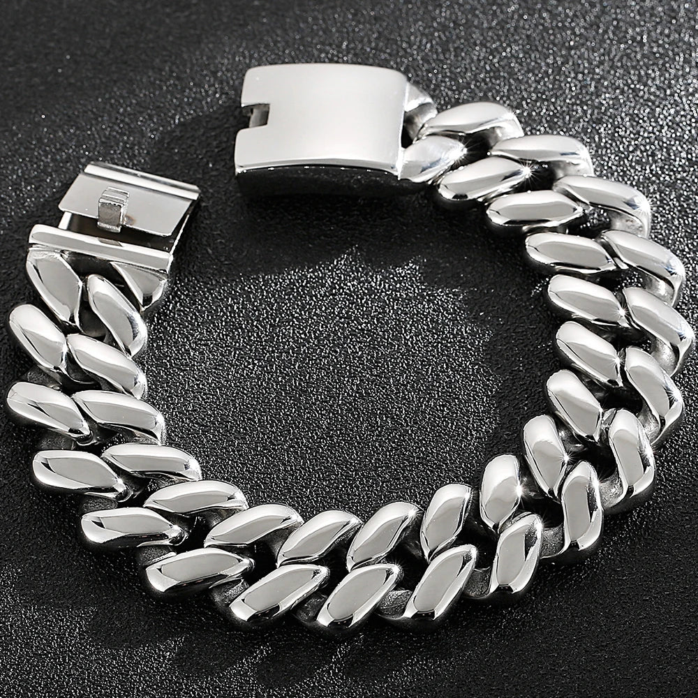 Steampunk Polished Casting Stainless Steel Bracelet for Man Hip Hop 20MM Wide Cuff Link Chain Wristband Birthday