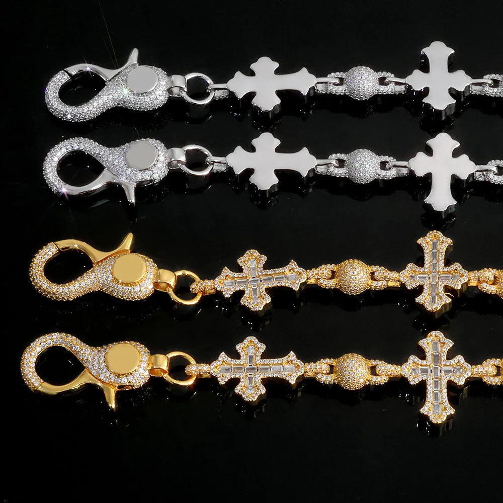 Silver Cross Iced Out Pants Chain 18MM