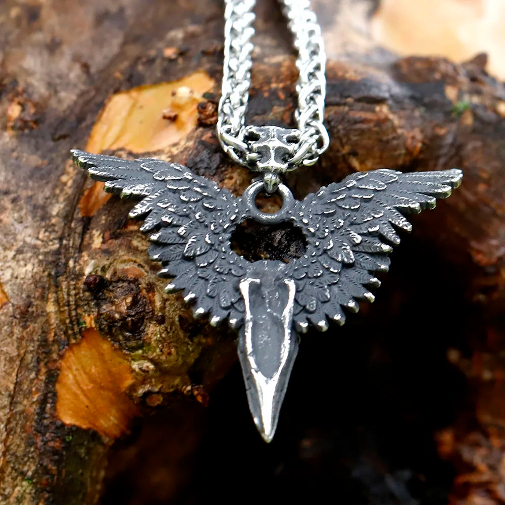 Viking Raven Stainless Steel Pendant Necklace