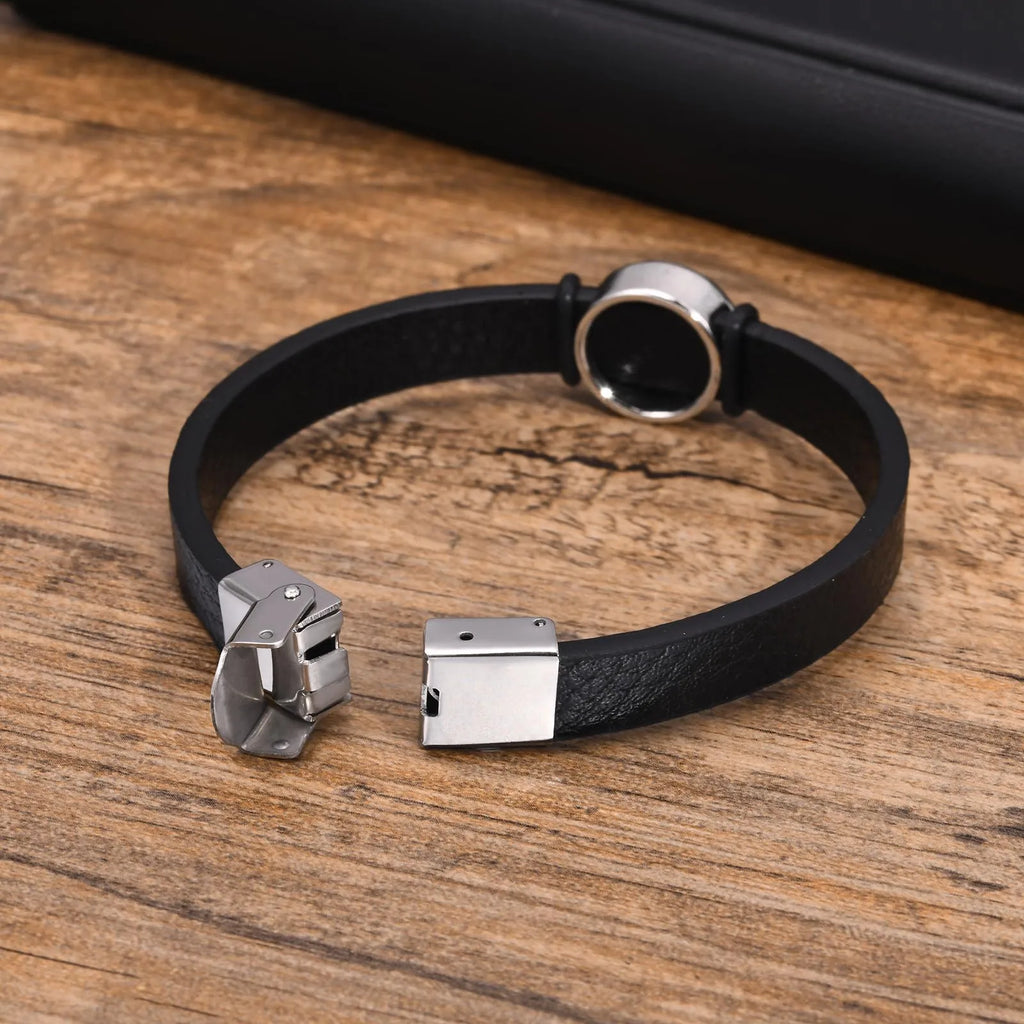 Vnox Norse Viking Compass Charm Bracelets for Men, Black PU Leather Bangle, Protective Amulet Jewelry