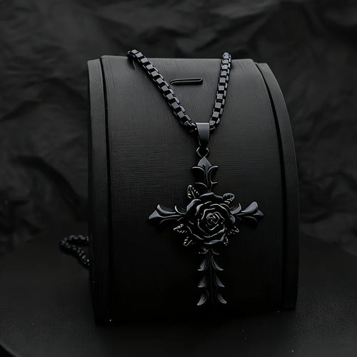 3PCS Men's Fashion Hip Hop Cross Jewelry Set, Necklace+Bracelet+Ring,Suitable for Men's Daily Matching and Gift
