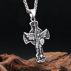 Archangel Wing Cross Stainless Steel Pendant Necklace
