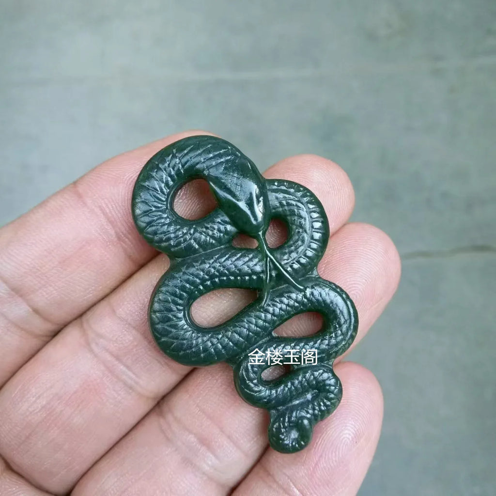 30*50mm Certified Hetian Jade Snake Pendant Necklace Men Women Fine Jewelry Genuine China Nephrite Stone Lucky Charms