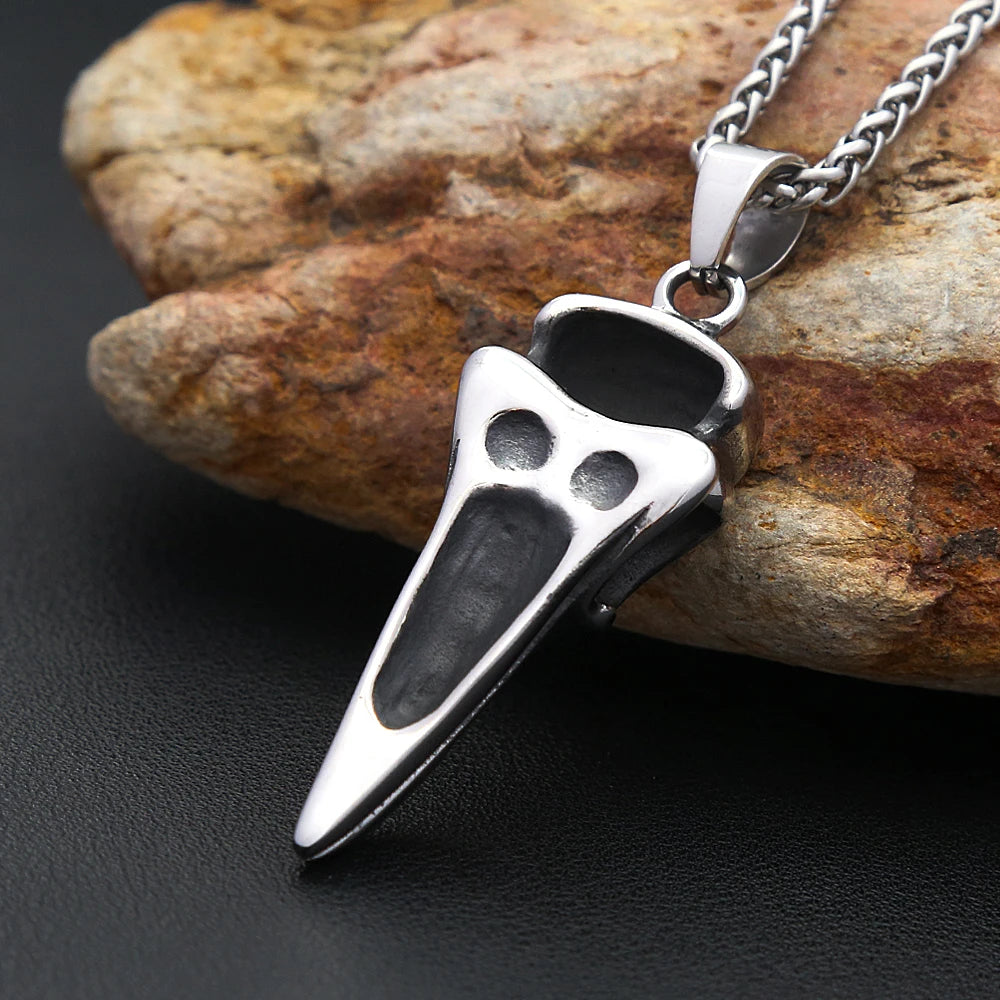 Viking Vintage Raven Skull Necklace Stainless Steel Odin Crow Pendant For Men Women Nordic Amulet Jewelry Gifts