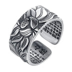 Vintage Tibetan Silver Lotus Rings for Mens Personality Hiphop Jewelry Adjustable