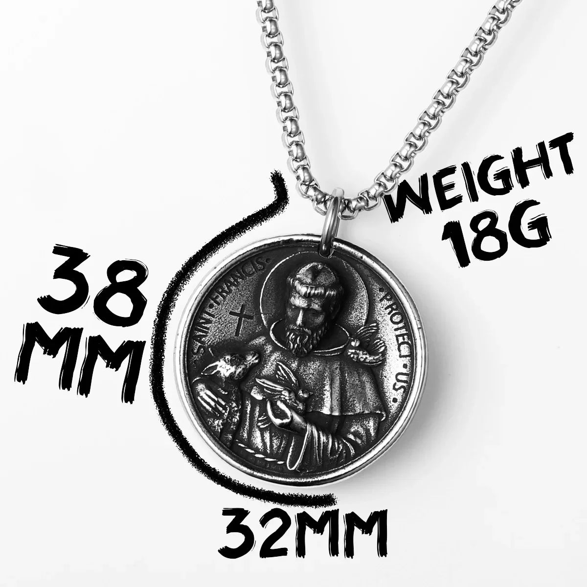 St. Francis Cross Pendant Necklace — Stainless Steel