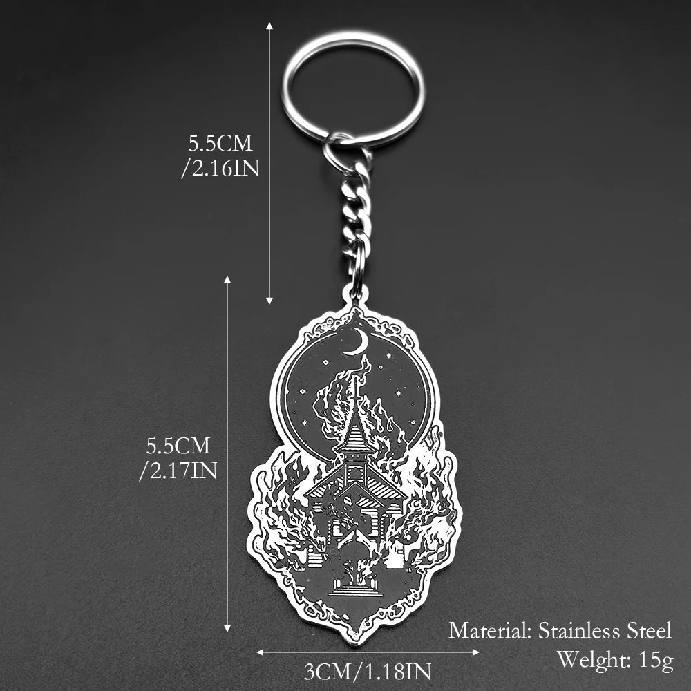 Key Silver Chain Dark Burning Church Crescent