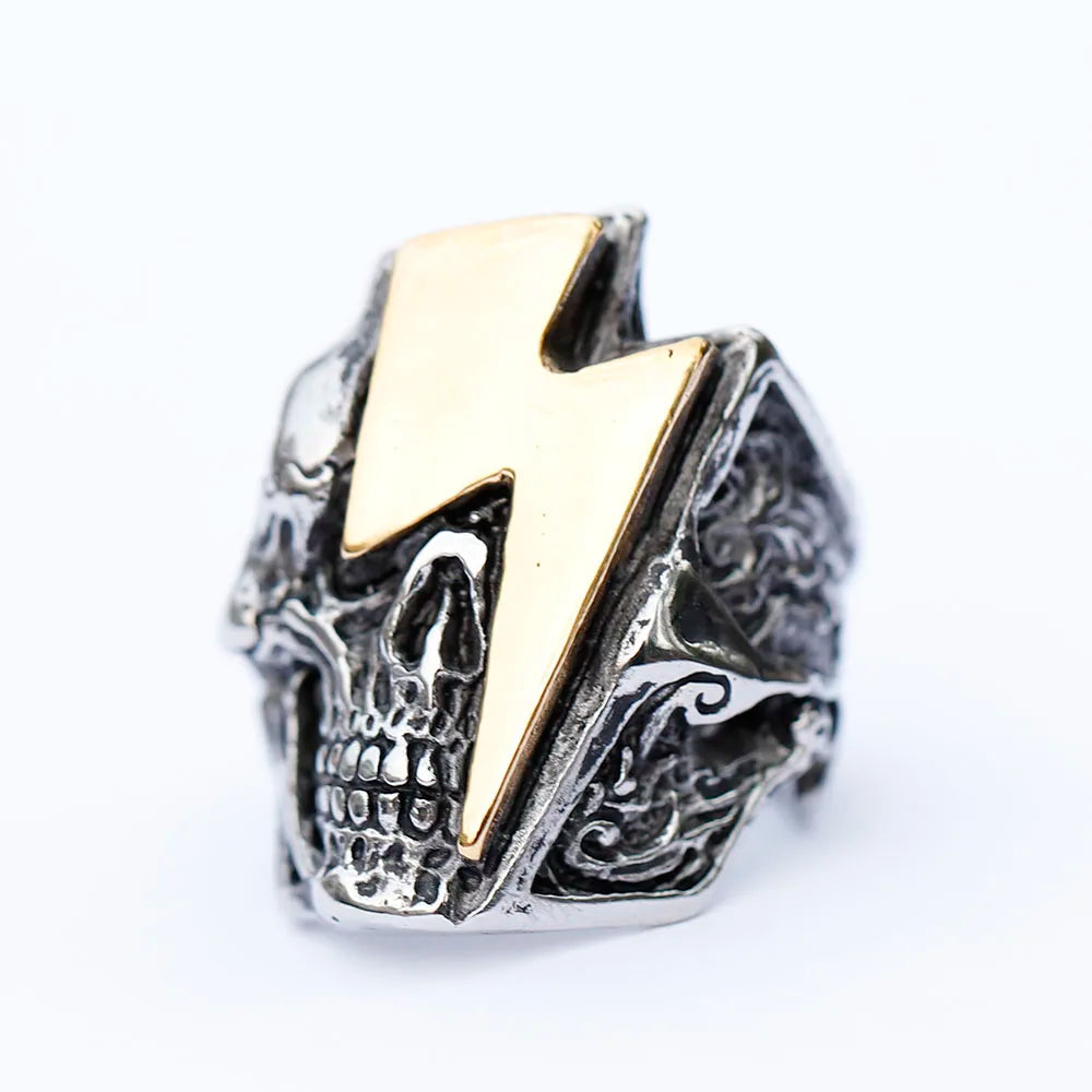 2022 New Stainless Steel Lightning Skull Ring For Men Punk Rock Gothic Punk Metal Rock Biker Jewelry Accessories