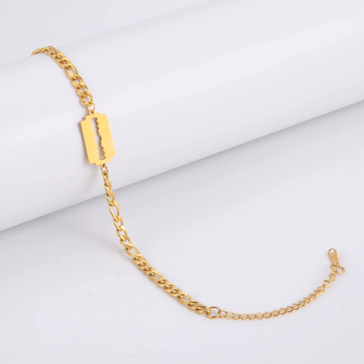 Razor Blade Figaro Chain Bracelet for Men — Stainless Steel