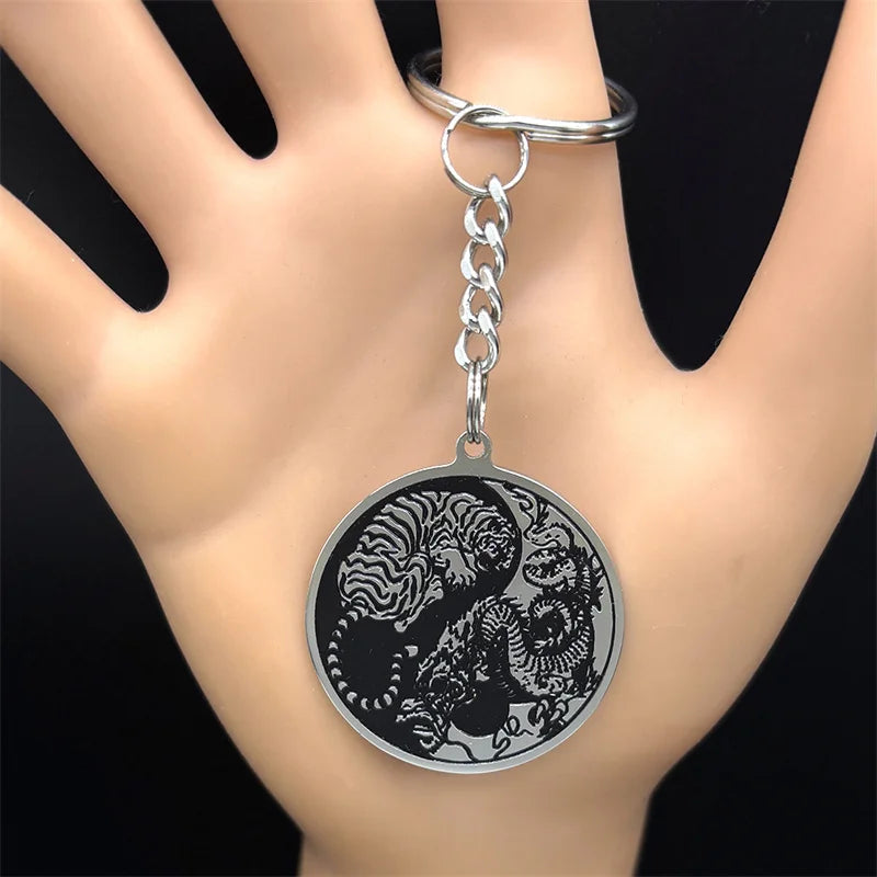 Dragon Tiger Silver Pendant Round Yin Yang Tai