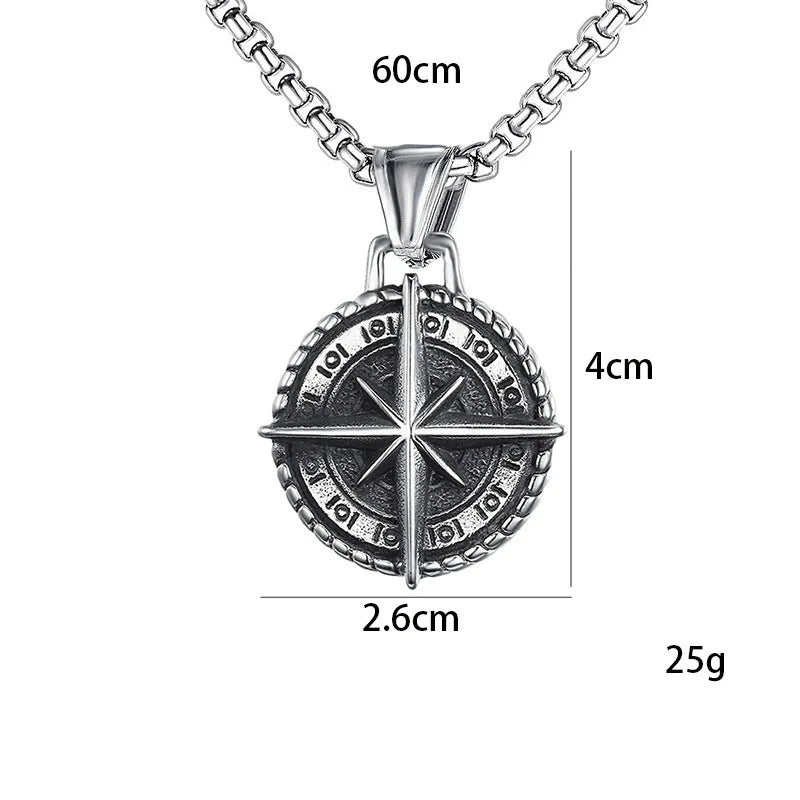 Two-Tone Compass Pendant Necklace Retro Statement