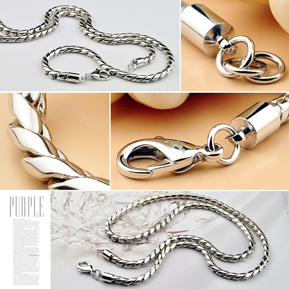 Snake Chain Pendant Necklace — Silver-Tone, 4mm