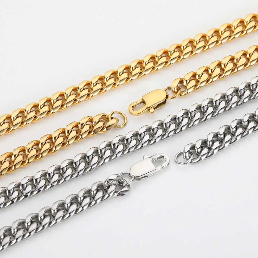 Gold Stainless Steel Cuban Chain Necklace 4-8MM