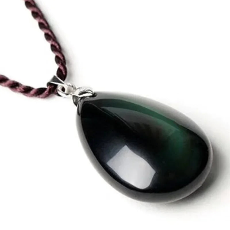 Black Natural Obsidian Water Drop Pendants Rope Necklaces Lucky for Men Women Safety Amulet Stone Jewelry