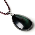 Black Natural Obsidian Water Drop Pendants Rope Necklaces Lucky for Men Women Safety Amulet Stone Jewelry