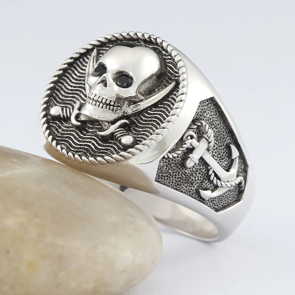 Skull Pirate Anchor Ring — 925 Silver
