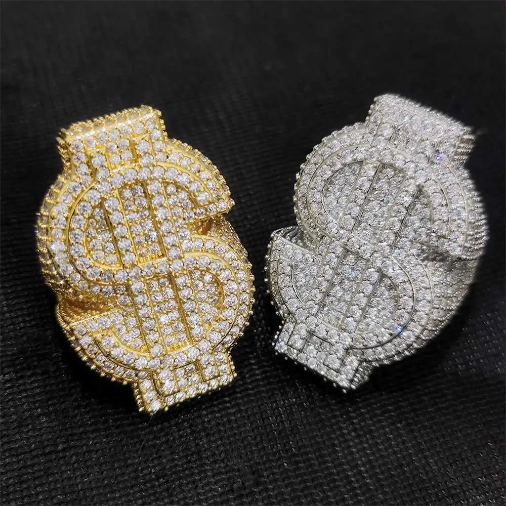 Gold Iced Out Money Sign Ring Statement