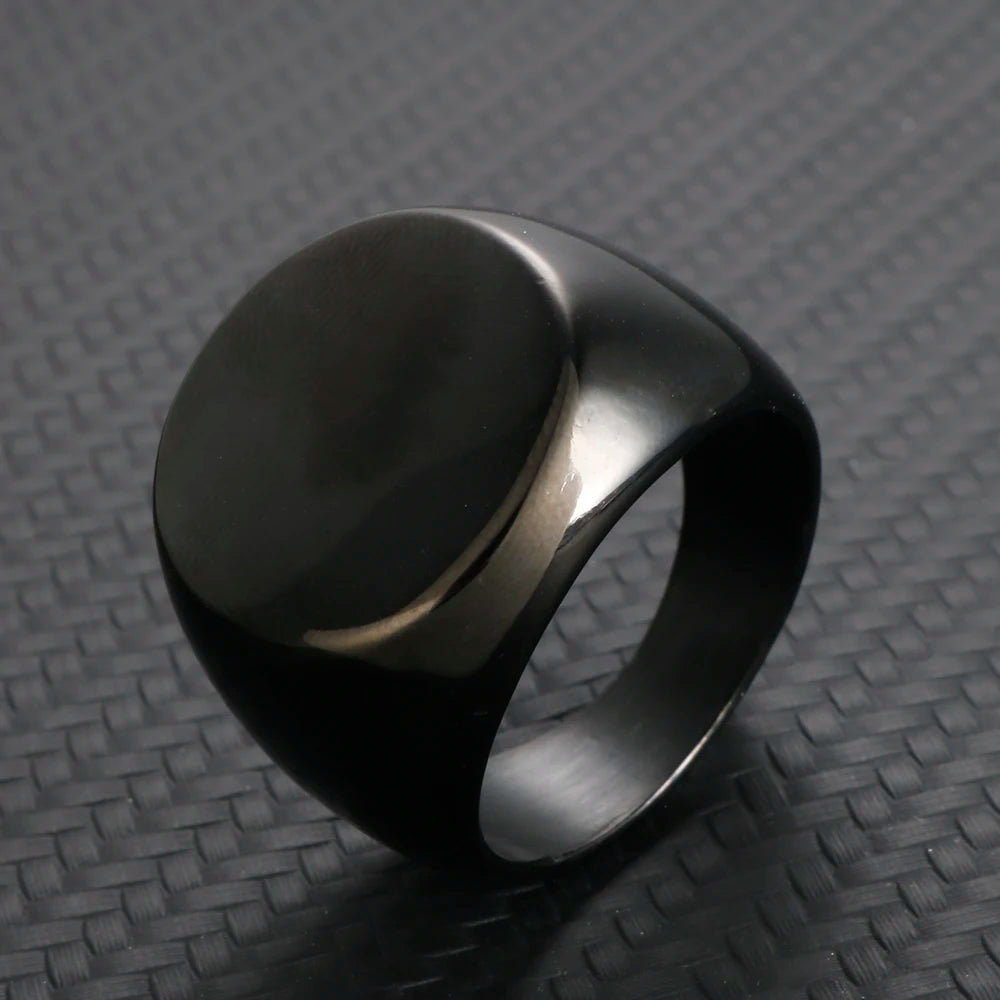 Stainless Steel High Polished Gold Plated Round Smooth Blank Signet Ring for Men Women Fast and Furious Ring Jewelry