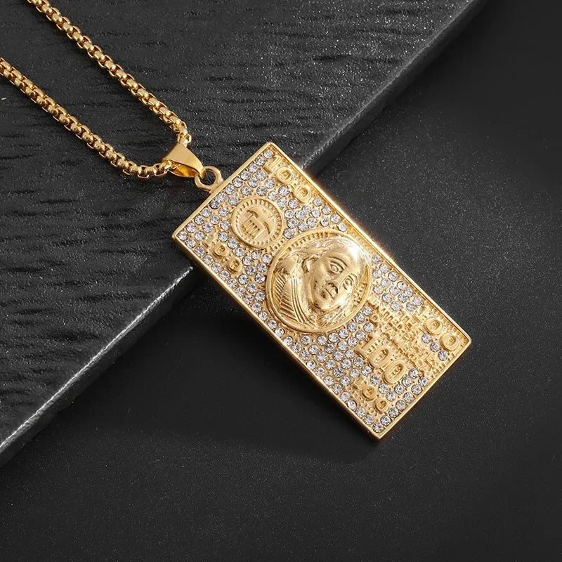 Men\'s Hip Hop Iced Out Dollar Sign Money Pendant Necklace Men\'s Punk Rap Rock Party Jewelry