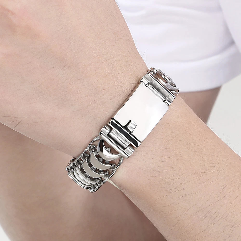 Hiphop Male Bracelets for Man Gold Color Stainless Steel 19MM Width Keel Curb Link Chain Men's Bracelets Christmas