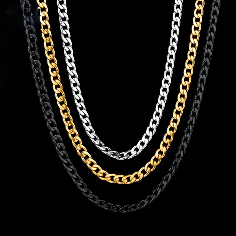 Stainless Steel Chain Necklace Long Hip Hop for Women Men on The Neck Fashion Jewelry Gift Accessories Silver Color Choker