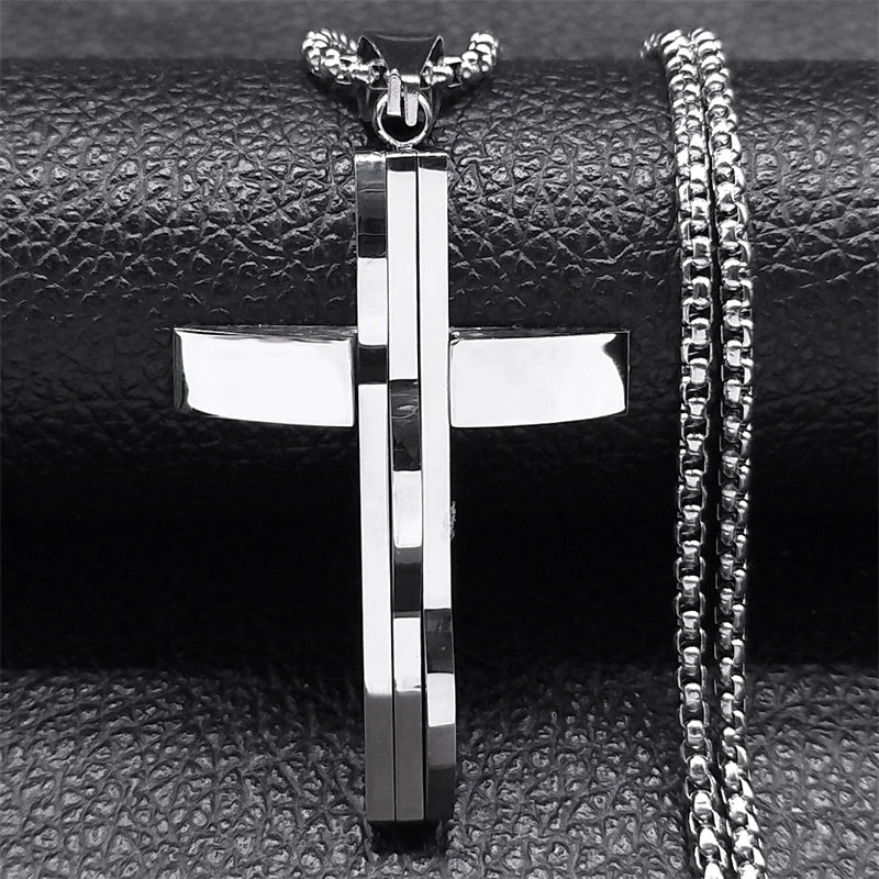 Male Punk Cross Pendant Necklace for Women Men Stainless Steel Gold Color Jesus Chain Biker Boyfriend Gift Jewelry