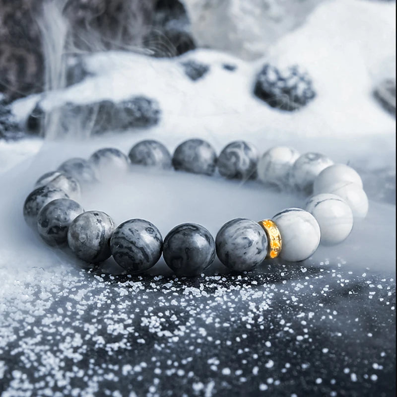 Block Volcanic Lava Stone Bracelet Men Black Classic Matte Obisidian Labradorite Bead Jewelry Women Birthday Gift for