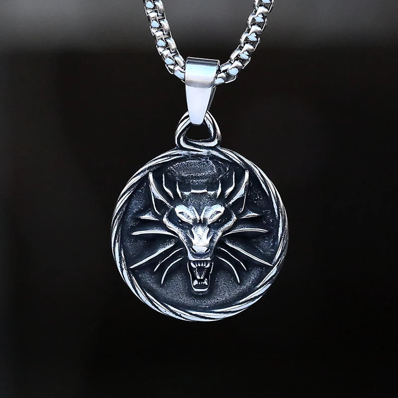 316L Stainless Steel Anime Wolf Head Pendant Necklace Vintage Choker Link Chain For Man Game Accessories Movie Boyfriend Gift