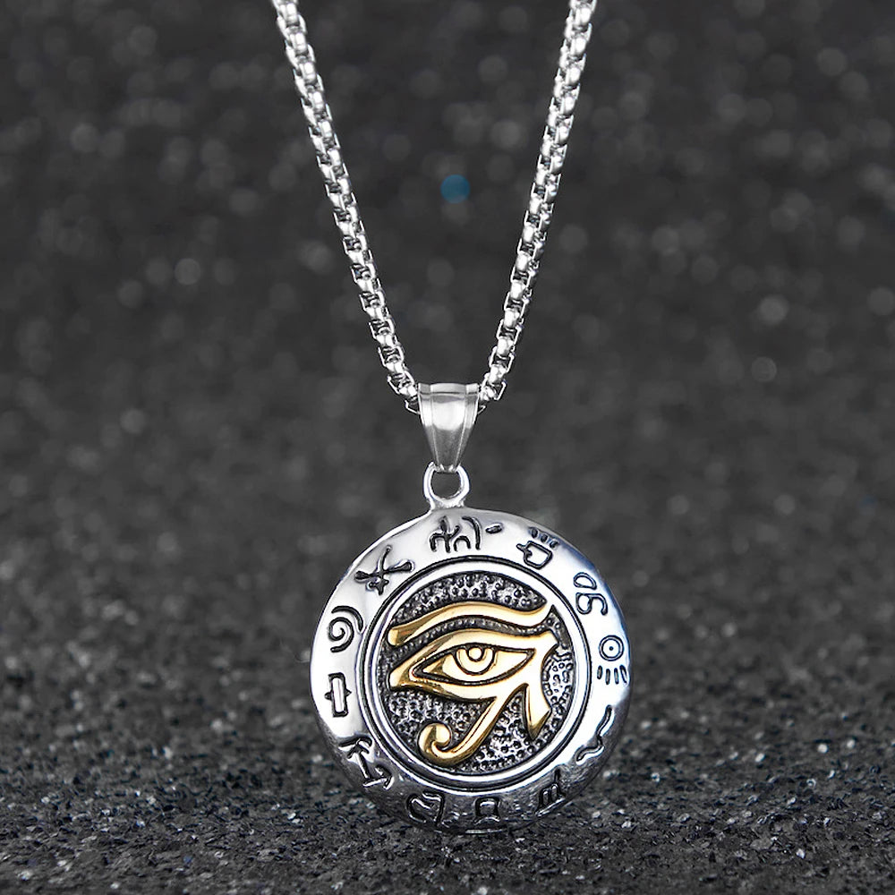 Stainless Steel Ancient Egypt Eye of Horus Pendant Necklace Vintage Egyptian Pharaoh Amulet Rune Men's Necklace Jewelry