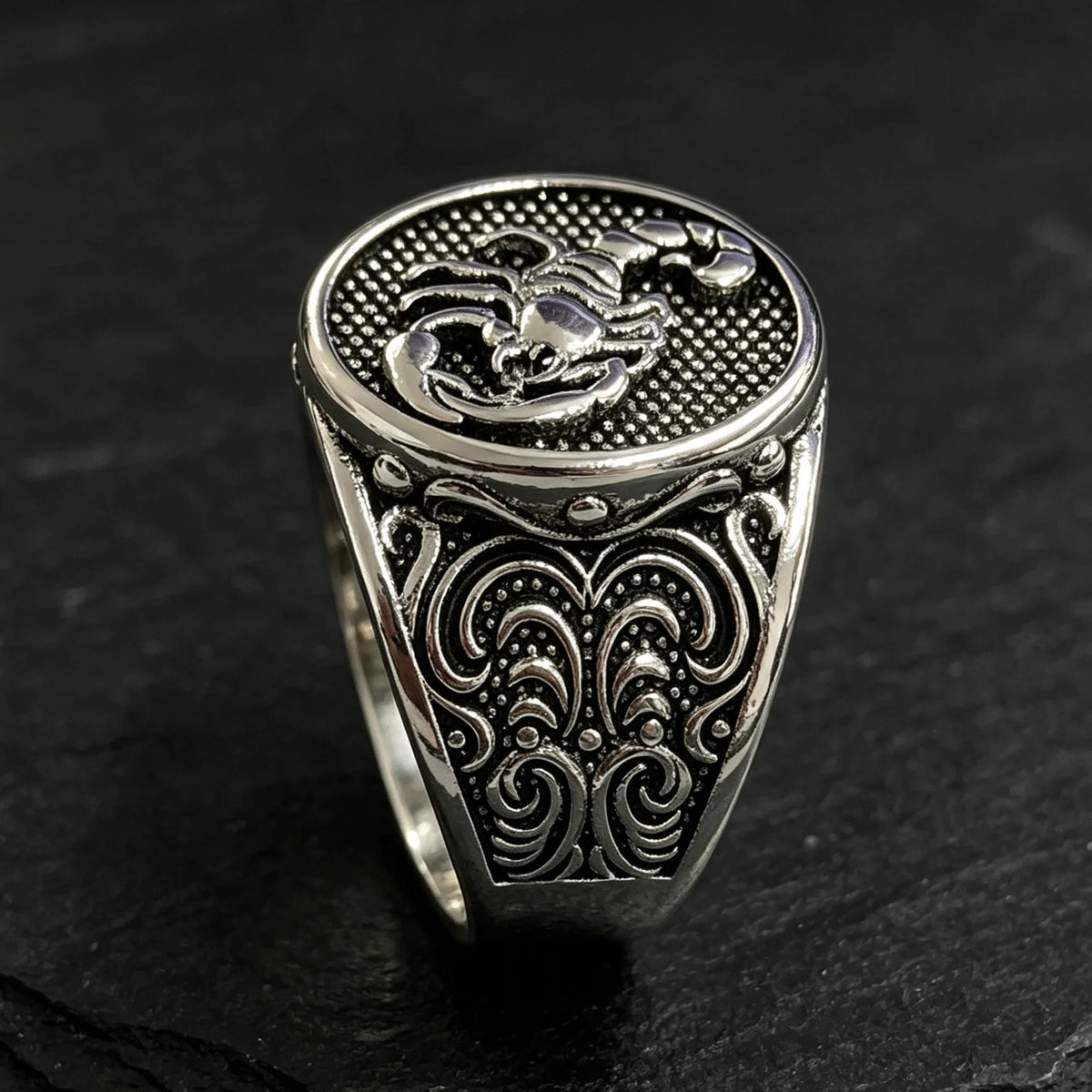 Vintage Scorpion Ring, Embossed Scorpio Totem Ring, Retro Carved Wide Ring, Gothic Animal Statement Jewelry Gift for