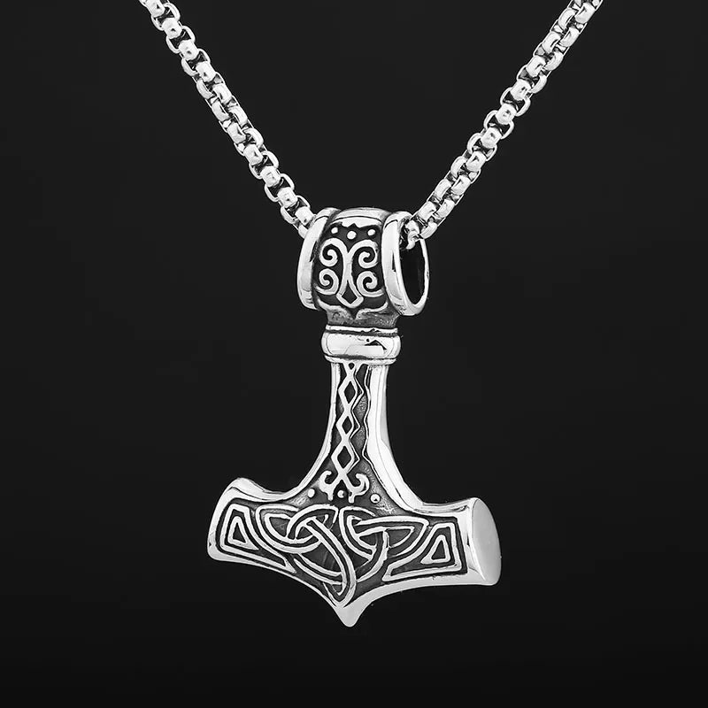 Celtic Knot Thor's Hammer Pendant Necklace — Stainless Steel
