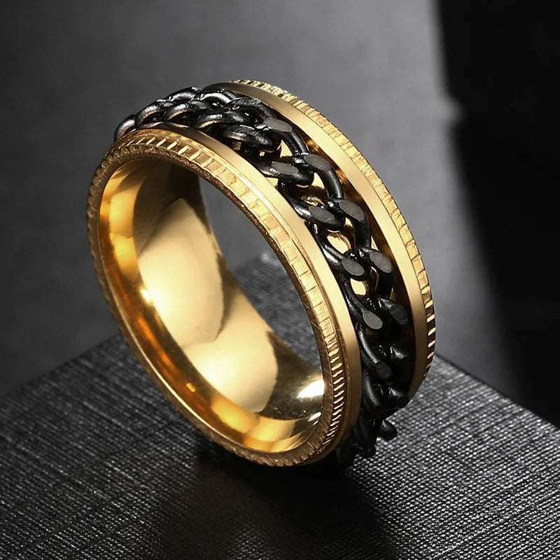 Anxiety Fidget Rings For Men Spining Titanium Stainless Steel Colorfully Spinner Rotatable Chain Jewelry Rotating Rings