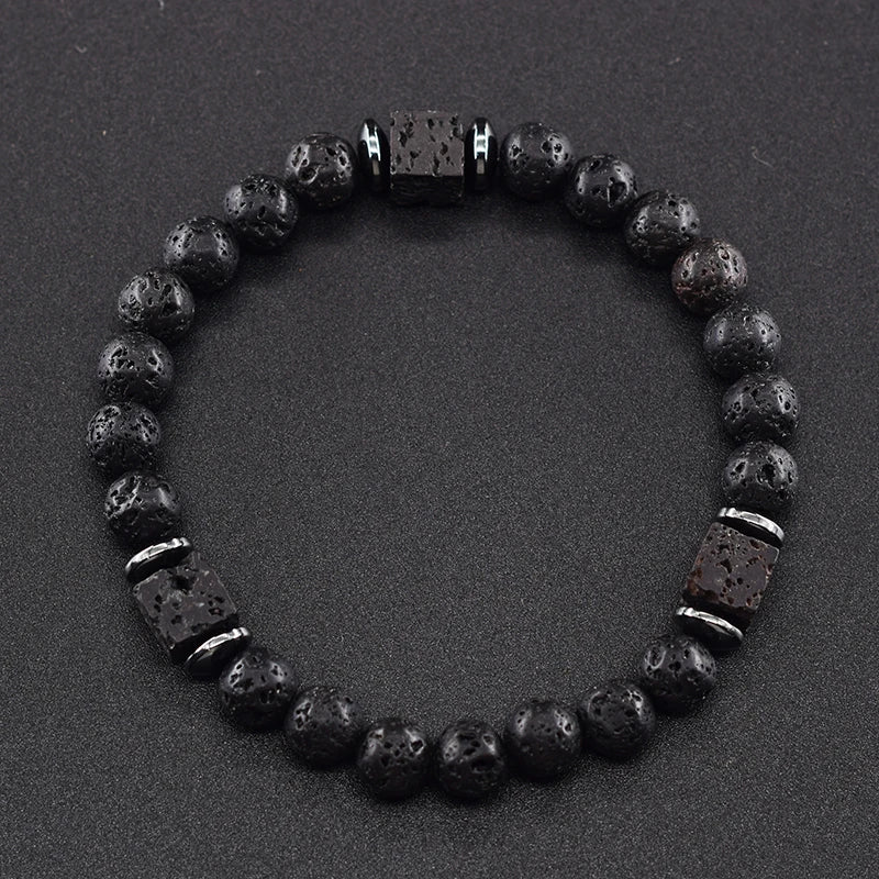 Retro Black Block Volcanic Bracelets Men Women Frosted Onyx Lava Beads Jewelry Yoga Meditation Birthday Gift Wholesales