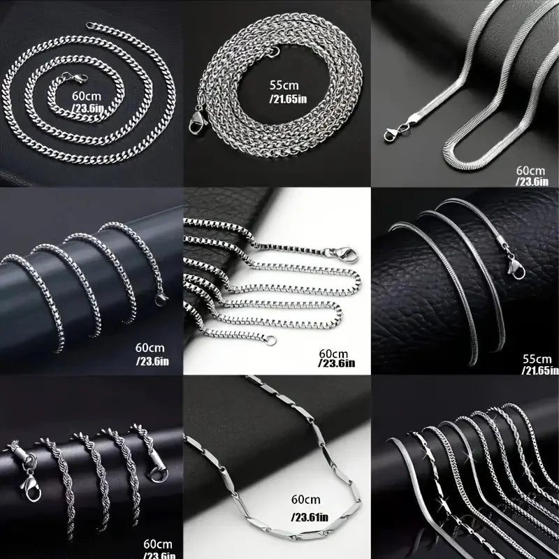 8Pieces Men Stainless Steel Necklace Set Stylish & Durable Accessories for Casual Wear ldeal Gift for Trendsetters