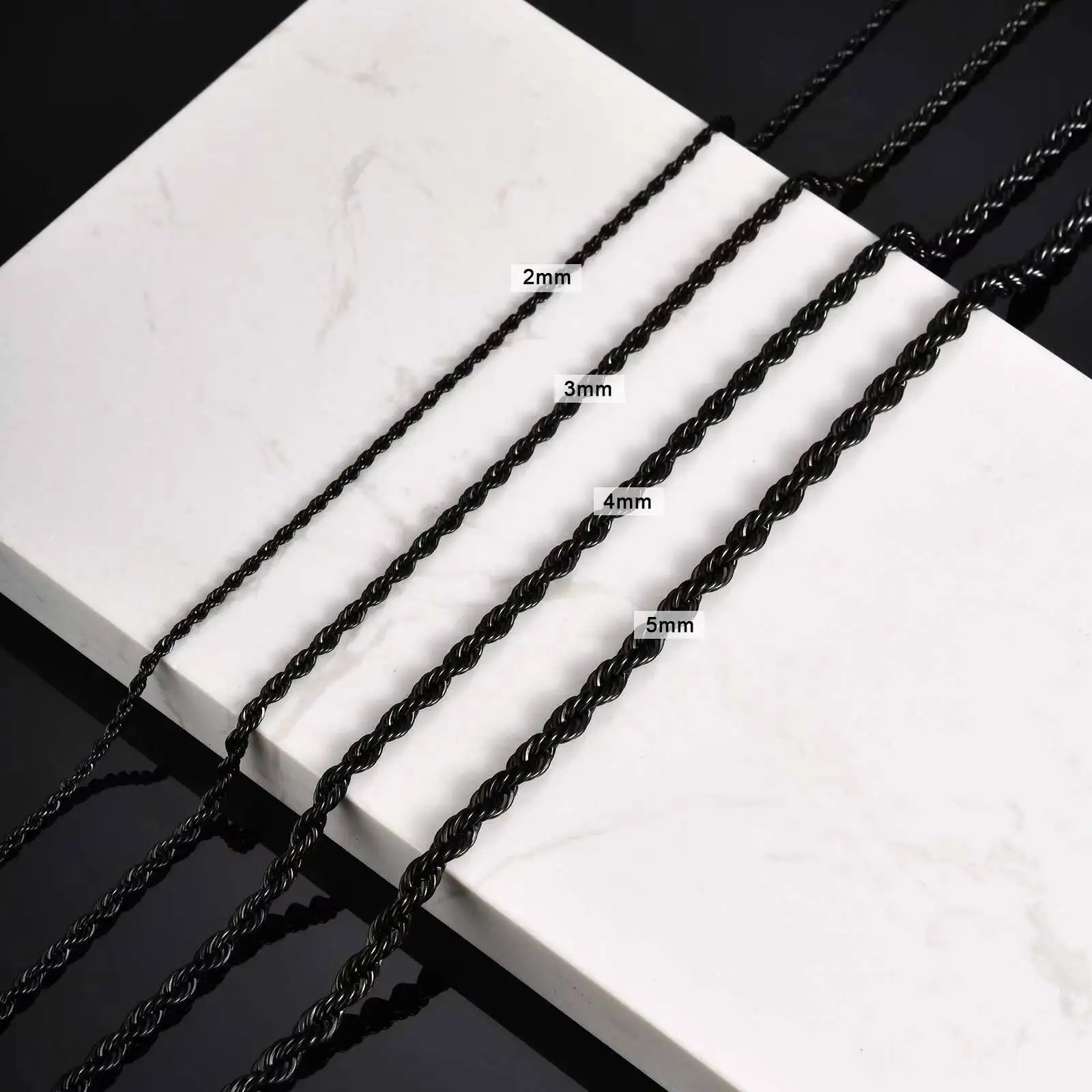 Vnox 2/3/4/5mm Width Black Stainless Steel Twisted Chain Necklaces for Men Women, Unisex Links Collar Minimalist