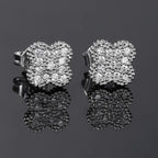 Silver Iced Out Four Leaf Clover Stud Earrings