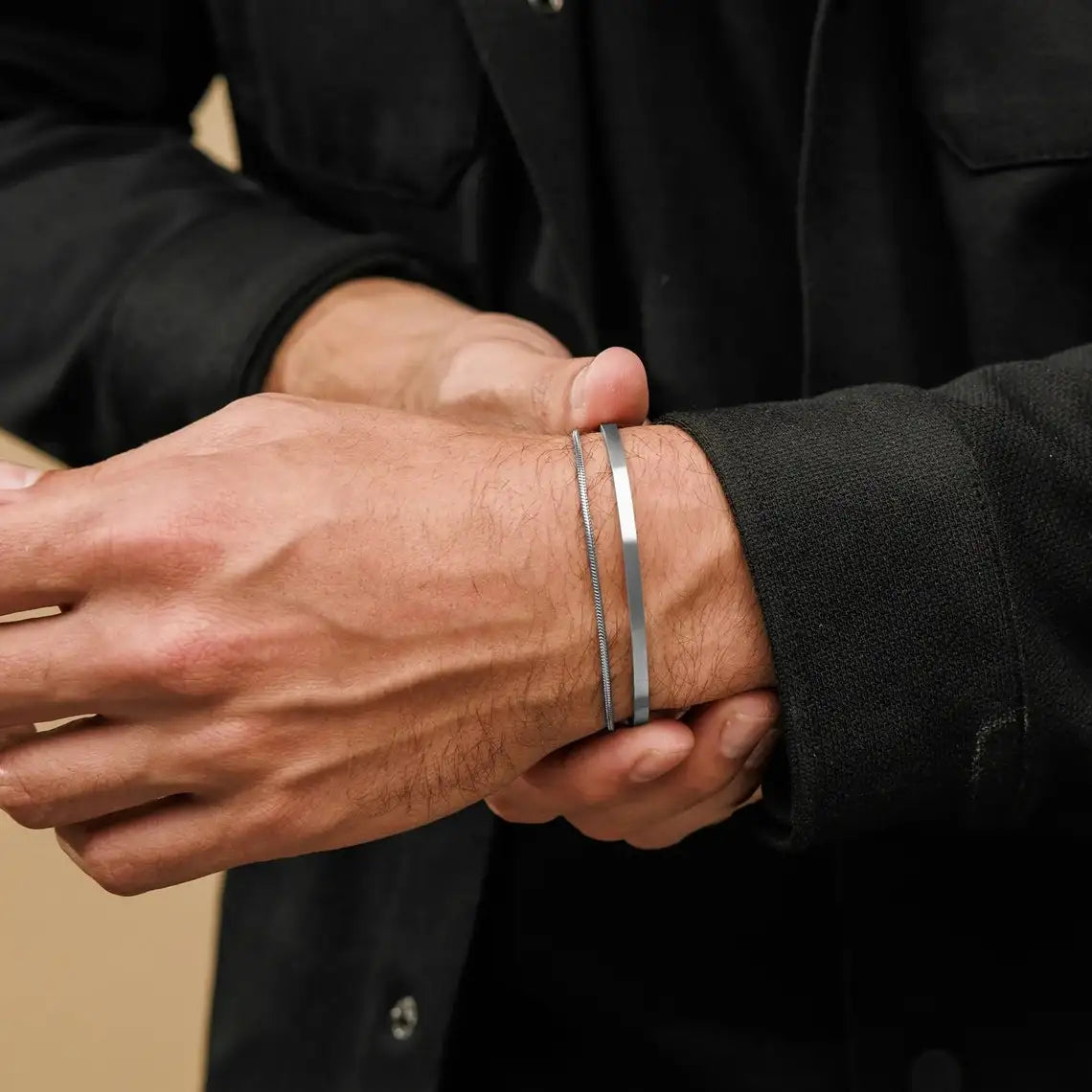 Cuff Bangle Bracelet Set — Stainless Steel