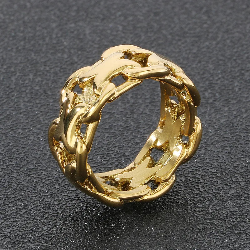 New Fashion Stainless Steel Gloosy X-shaped Hollow Ring for Men