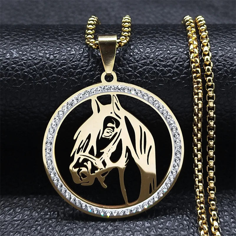 Iced Out Horse Steel Pendant Rhinestone Zodiac